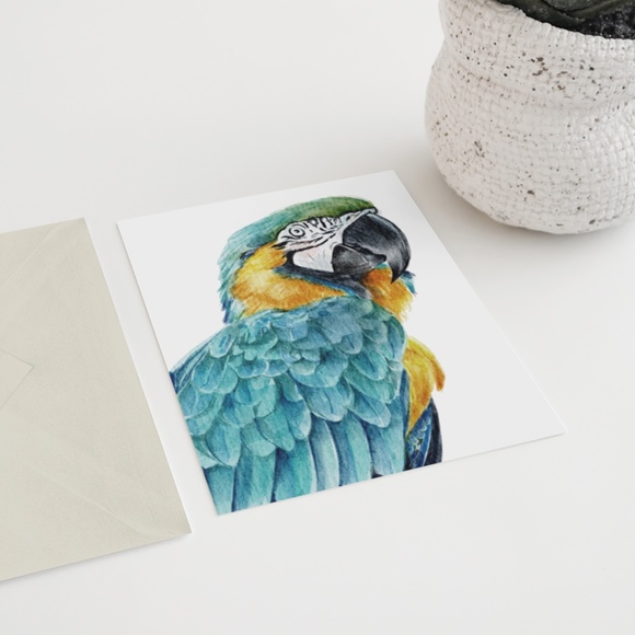 Blue Macaw Parrot Bird Watercolor Wall Art Print Poster Unframed - Picture 8 of 8